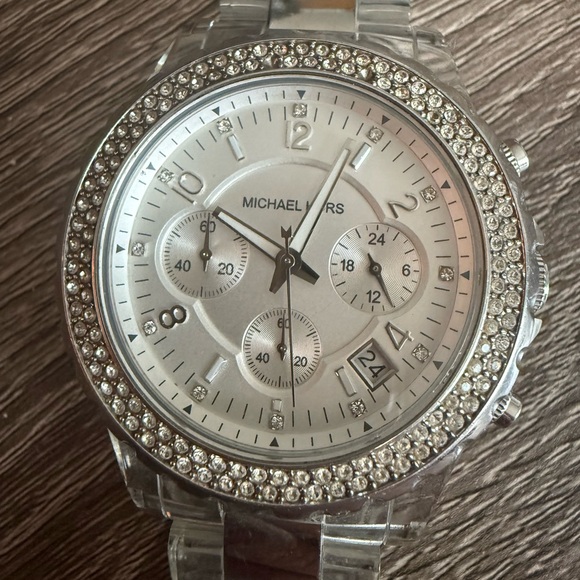 Michael Kors Silver Crystal-Embellished Women's Watch - Picture 1 of 9